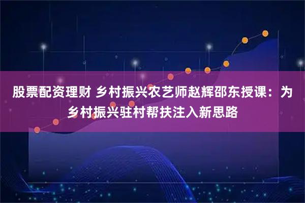 股票配资理财 乡村振兴农艺师赵辉邵东授课：为乡村振兴驻村帮扶注入新思路